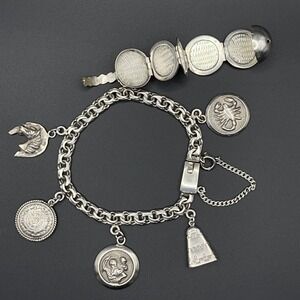 Vintage Sterling Silver Charm Bracelet with Sphere Fold-Out Photo Locket Mexican